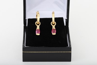 Lot 48 - A PAIR OF DIAMOND AND RUBY DROP EARRINGS, the...