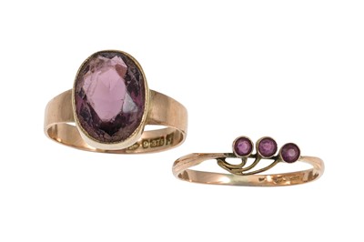 Lot 70 - TWO VINTAGE AMETHYST RINGS, mounted in 9ct gold
