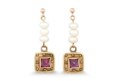 Lot 56 - A PAIR OF CULTURED PEARL AND AMETHYST DROP...