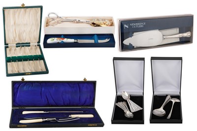 Lot 409 - A CASED BONE HANDLED CARVING SET, together...