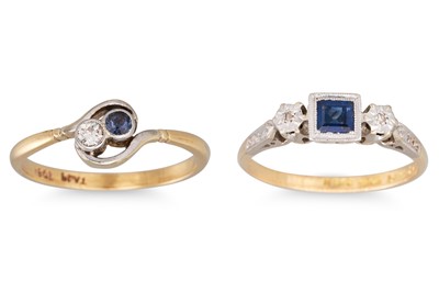 Lot 6 - TWO SAPPHIRE AND DIAMOND SET RINGS, both 18ct...