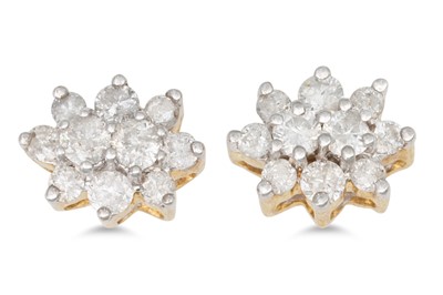 Lot 195 - A PAIR OF DIAMOND CLUSTER EARRINGS, mounted in...