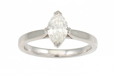Lot 384 - A DIAMOND SOLITAIRE RING, the marquise cut...