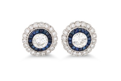 Lot 217 - A PAIR OF SAPPHIRE AND DIAMOND TARGET CLUSTER...