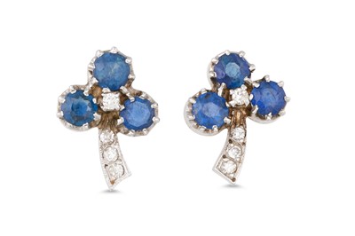 Lot 116 - AN ATTRACTIVE PAIR OF SAPPHIRE AND DIAMOND...