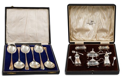 Lot 380 - A MID 20TH CENTURY CASED SIX-PIECE CONDIMENT...