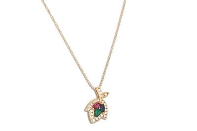 Lot 164 - AN EMERALD, RUBY, SAPPHIRE AND DIAMOND PENDANT,...