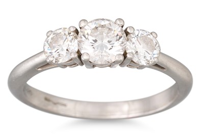 Lot 206 - A THREE STONE DIAMOND RING, BY TIFFANY & CO.,...