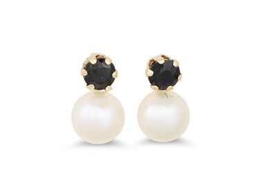 Lot 25 - A PAIR OF CULTURED PEARL AND SAPPHIRE EARRINGS,...
