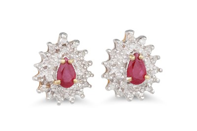 Lot 28 - A PAIR OF DIAMOND AND RUBY CLUSTER EARRINGS,...