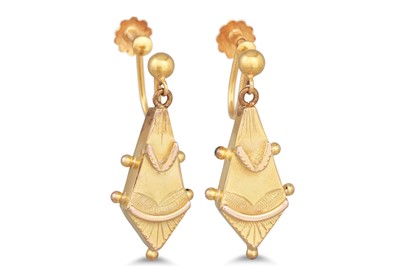Lot 37 - A PAIR OF ANTIQUE DROP EARRINGS, mounted in...