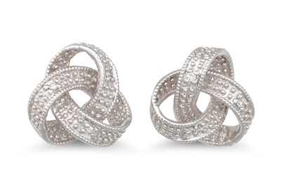 Lot 38 - A PAIR OF DIAMOND SET EARRINGS, knot form,...