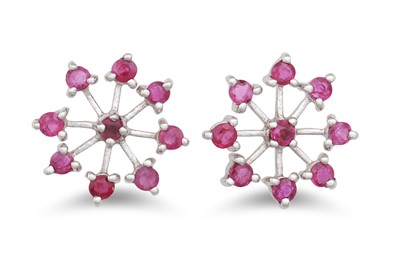 Lot 78 - A PAIR OF DIAMOND AND RUBY EARRINGS, mounted...