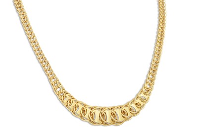 Lot 36 - A 9CT GOLD GRADUATED CURB LINK NECKLACE, 14 g.