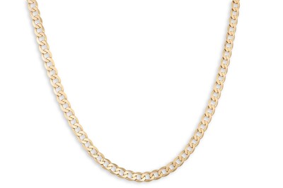 Lot 43 - A 9CT GOLD FLAT CURB LINK CHAIN, 24.6 g.