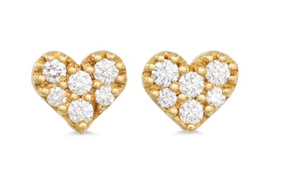 Lot 224 - A PAIR OF DIAMOND CLUSTER EARRINGS, heart...