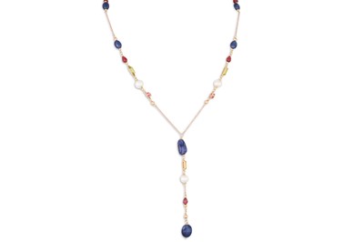 Lot 231 - A SAPPHIRE, RUBY, TOURMALINE AND PEARL...