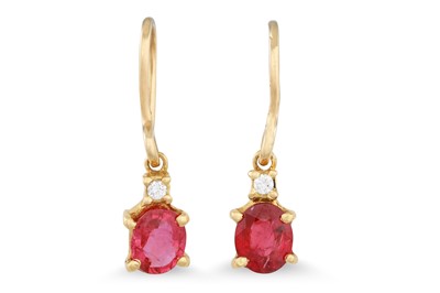 Lot 232 - A PAIR OF RUBY AND DIAMOND DROP EARRINGS,...