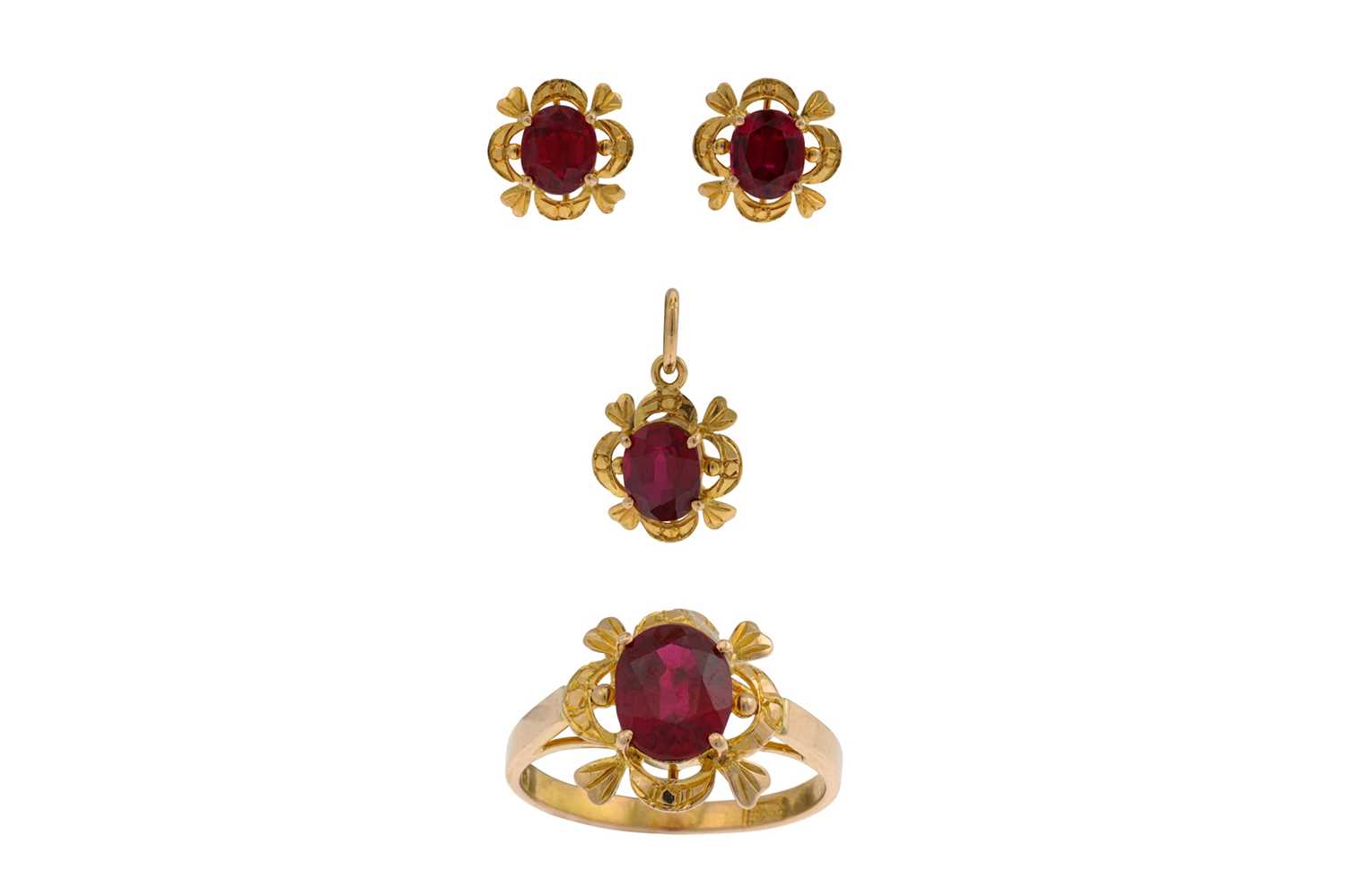 Lot 388 - A PAIR OF RUBY EARRINGS, mounted in 22ct gold,...
