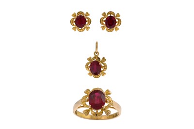 Lot 388 - A PAIR OF RUBY EARRINGS, mounted in 22ct gold,...