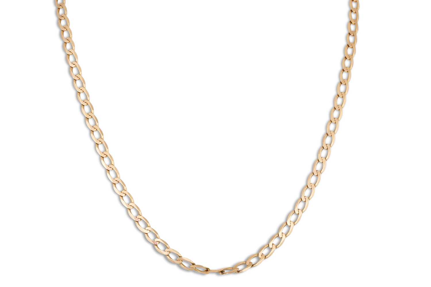 Lot 9 - A 9CT GOLD FLAT LINK NECK CHAIN, ca 21" 10 g.