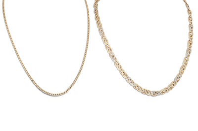 Lot 141 - TWO 9CT GOLD NECK CHAINS, 30.2 g.