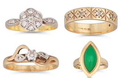 Lot 144 - FOUR DRESS RINGS, high carat, some diamond set,...