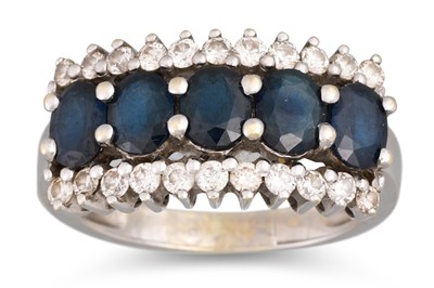 Lot 43 - A SAPPHIRE AND DIAMOND DRESS RING, the five...