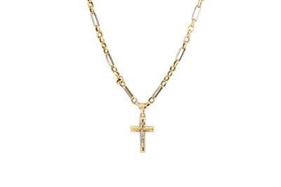Lot 398 - A 14CT YELLOW GOLD CROSS, on a 14ct gold cable...