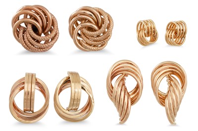 Lot 150 - FOUR PAIRS OF KNOT EARRINGS, various sizes,...