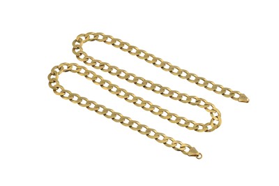 Lot 399 - A 9CT GOLD FLAT LINK CHAIN, 18.5"