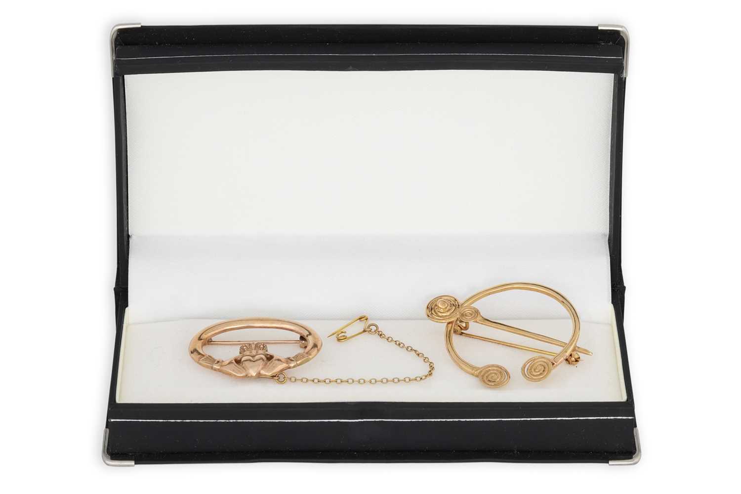 Lot 213 - TWO 9CT GOLD CELTIC STYLE BROOCHES, 13.5 g.