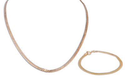 Lot 117 - A 9CT GOLD FLAT LINK NECKLACE, and bracelet,...