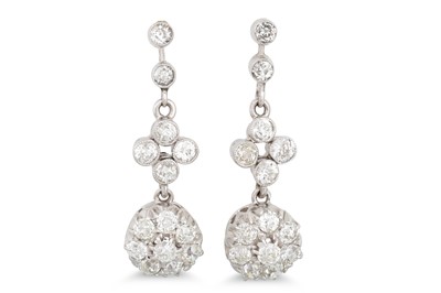 Lot 130 - A PAIR OF DIAMOND DROP CLUSTER EARRINGS, the...