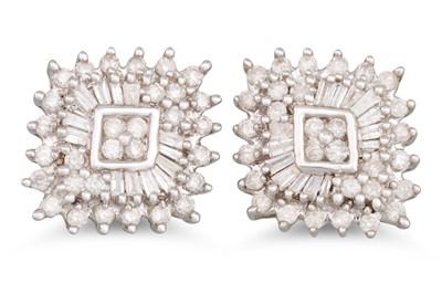 Lot 16 - A PAIR OF DIAMOND CLUSTER EARRINGS, of square...