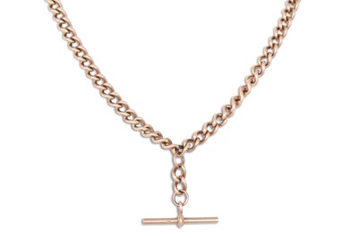 Lot 98 - A 9CT GOLD CURB LINK GOLD NECKLACE, with T-bar...