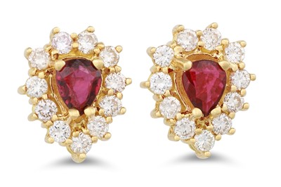 Lot 33 - A PAIR OF DIAMOND AND RUBY CLUSTER EARRINGS,...