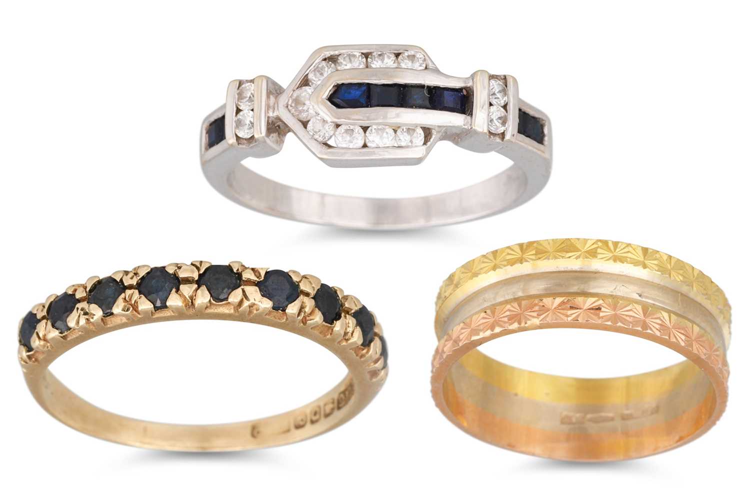 Lot 95 - TWO 18CT GOLD RINGS, and a 9ct gold ring, 7.2 g.