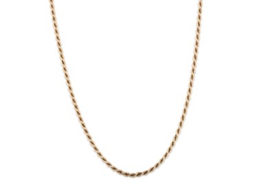 Lot 54 - A 9CT GOLD ROPE LINK NECK CHAIN, 22.8 g.