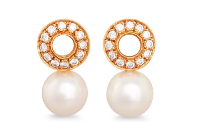 Lot 52 - A PAIR OF DIAMOND AND CULTURED PEARL EARRINGS,...