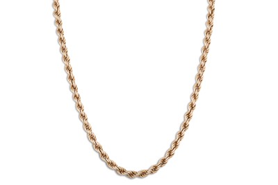 Lot 105 - A 9CT YELLOW GOLD ROPE LINK HOLLOW CHAIN, 22"...
