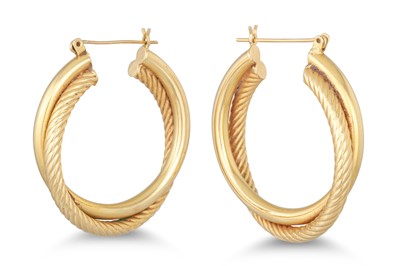 Lot 106 - A PAIR OF HOOP EARRINGS, polished and textured...