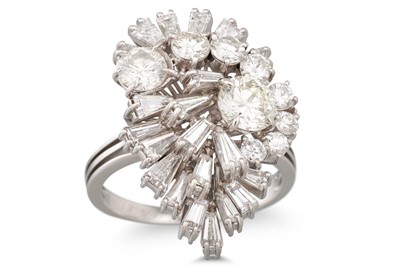Lot 57 - A VINTAGE DIAMOND CLUSTER RING, of spray...