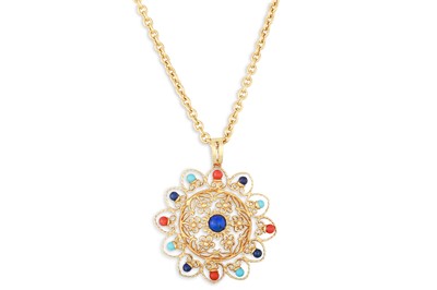 Lot 299 - A 18CT GOLD STONE SET PENDANT, on a 18ct...