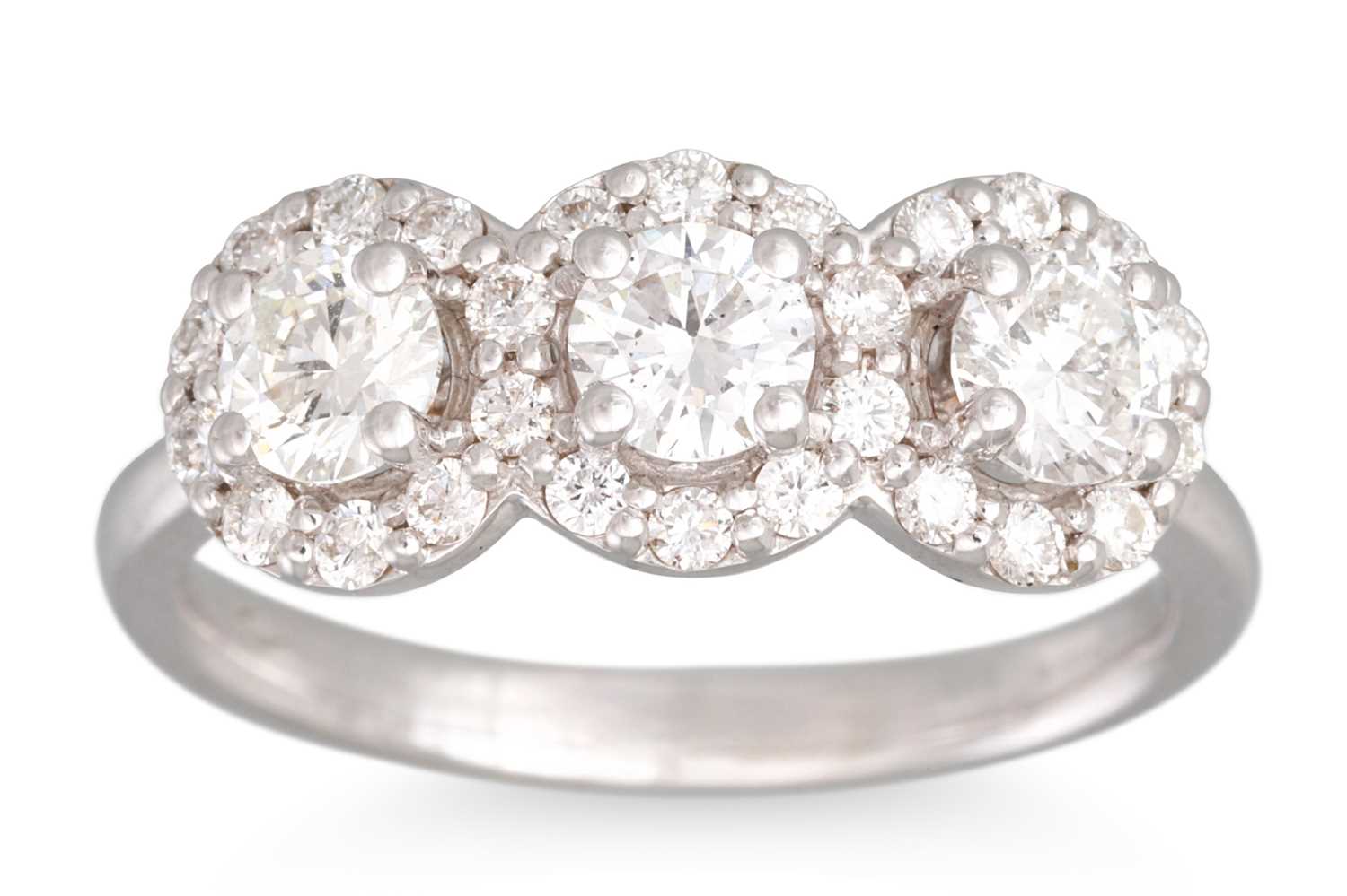 Lot 229 - A DIAMOND TRIPLE CLUSTER RING, set with
