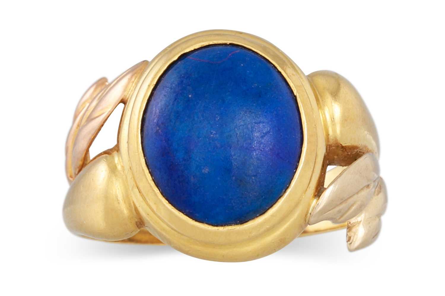 Lot 67 - A LAPIS LAZULI RING, mounted in 18ct gold....