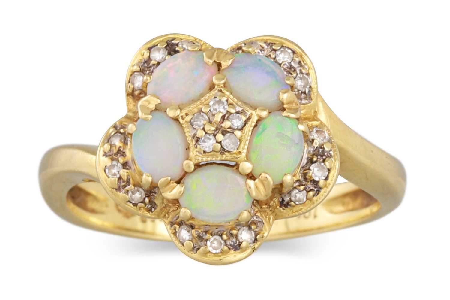 Lot 94 - A VINTAGE OPAL AND DIAMOND CLUSTER RING,...