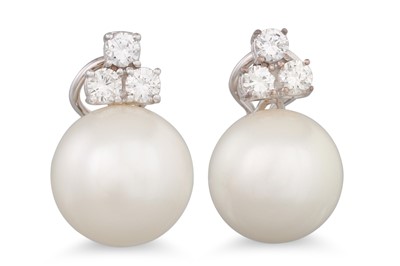 Lot 120 - A PAIR OF SOUTH SEA PEARL AND DIAMOND EARRINGS,...