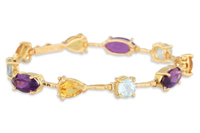 Lot 123 - AN AMETHYST AND CITRINE BRACELET, mounted in...