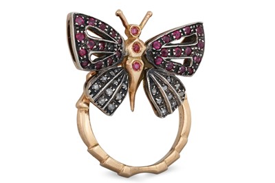 Lot 156 - A RUBY AND DIAMOND BUTTERFLY RING, mounted in...